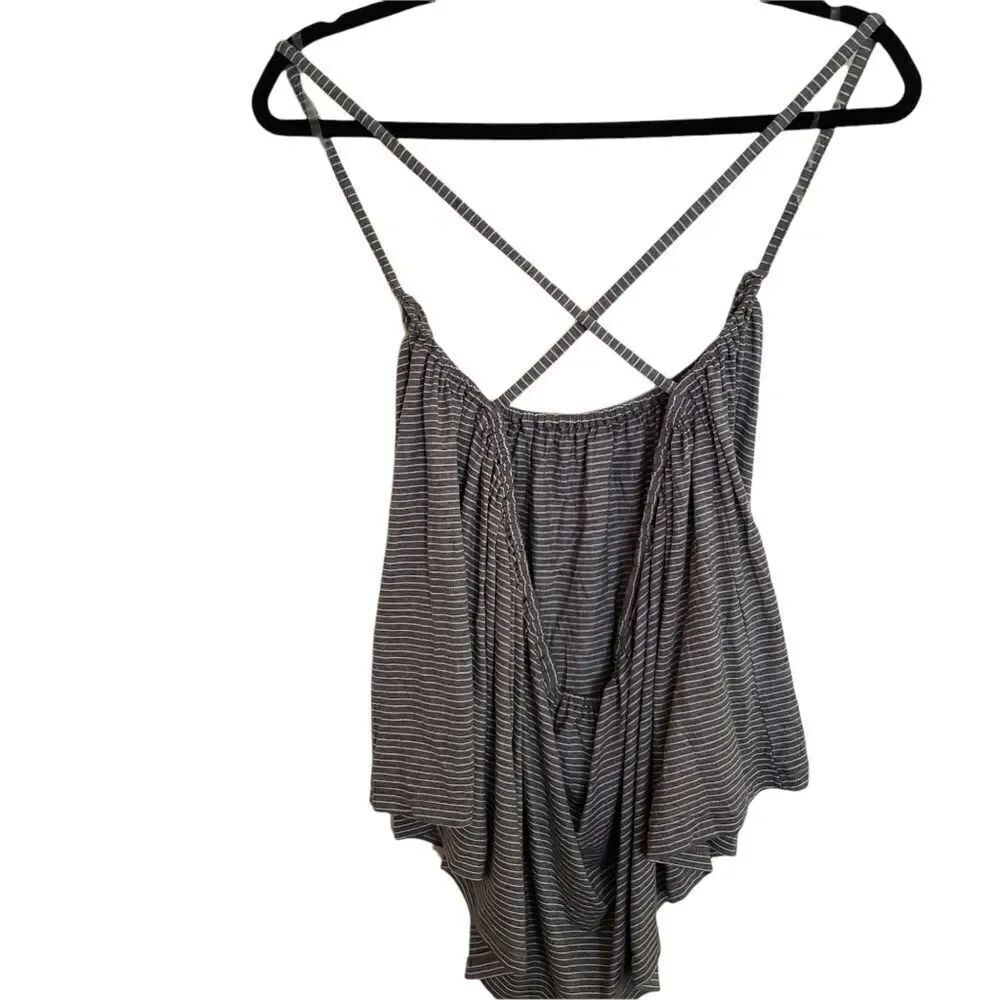 Max Studio London Striped Racerback Cami Tank Gray/White - Picture 2 of 7